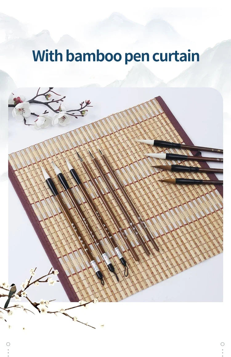 6/9/12/16Pcs Chinese Calligraphy Brushes Set with Roll-up Bamboo Brush Holder Sumi Painting Writing Kanji Art Watercolor Brush