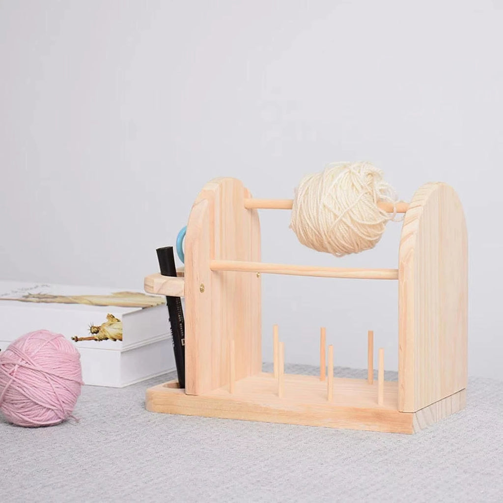 Portable Wooden Yarn Holder, Double Revolving Thread Dispenser Storage Rack for Crocheting and Knitting Supplies