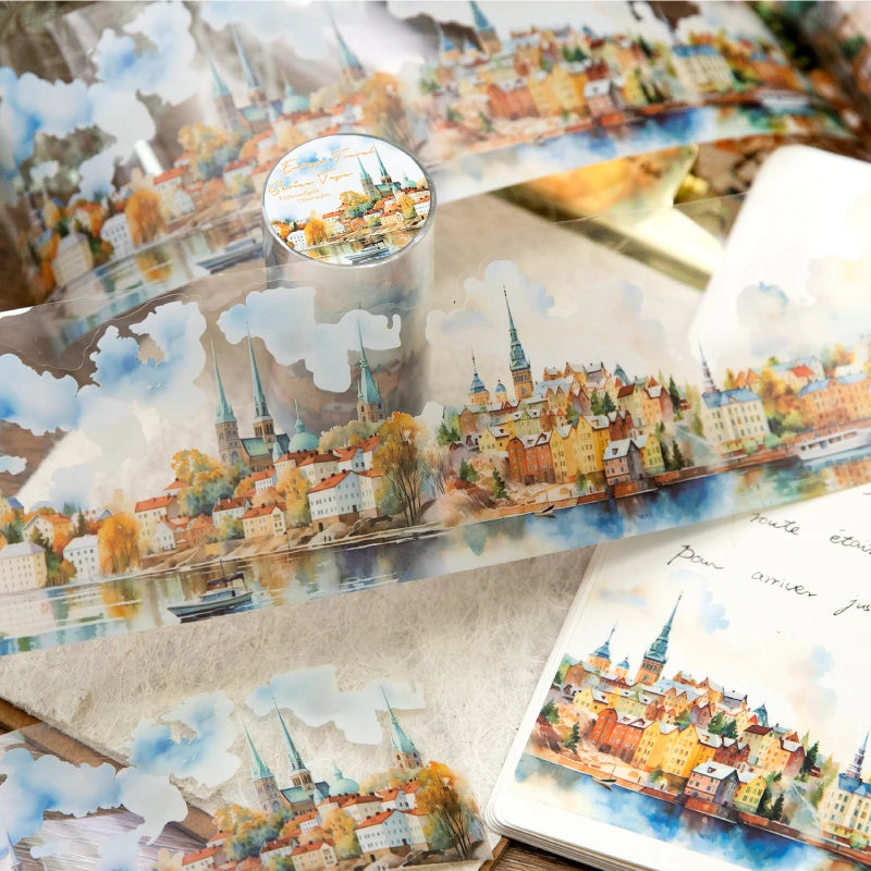 75mm x 2m Washi Tape Europe Travel PET Scenic DIY Scrapbooking Journal Planner Stickers for Phone Case Notebook Decoration