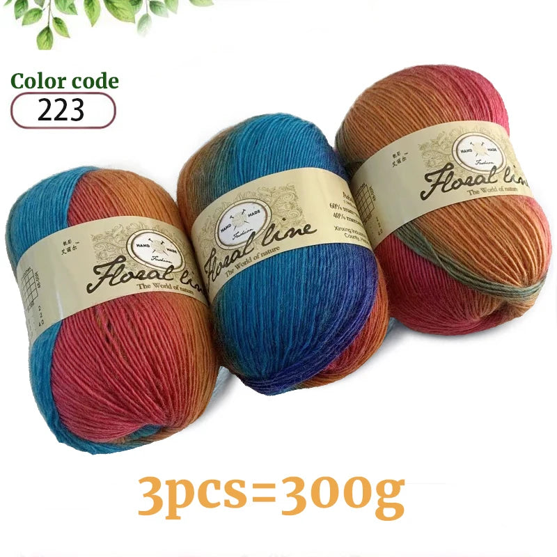 300g Rainbow Long Section Dyed Pattern Crochet Yarn Handmade DIY Knitting Colorful Fashion Outer Shawl Scarf Hat Sweater Yarn Ball 1 Piece = 3 Pieces = 300g