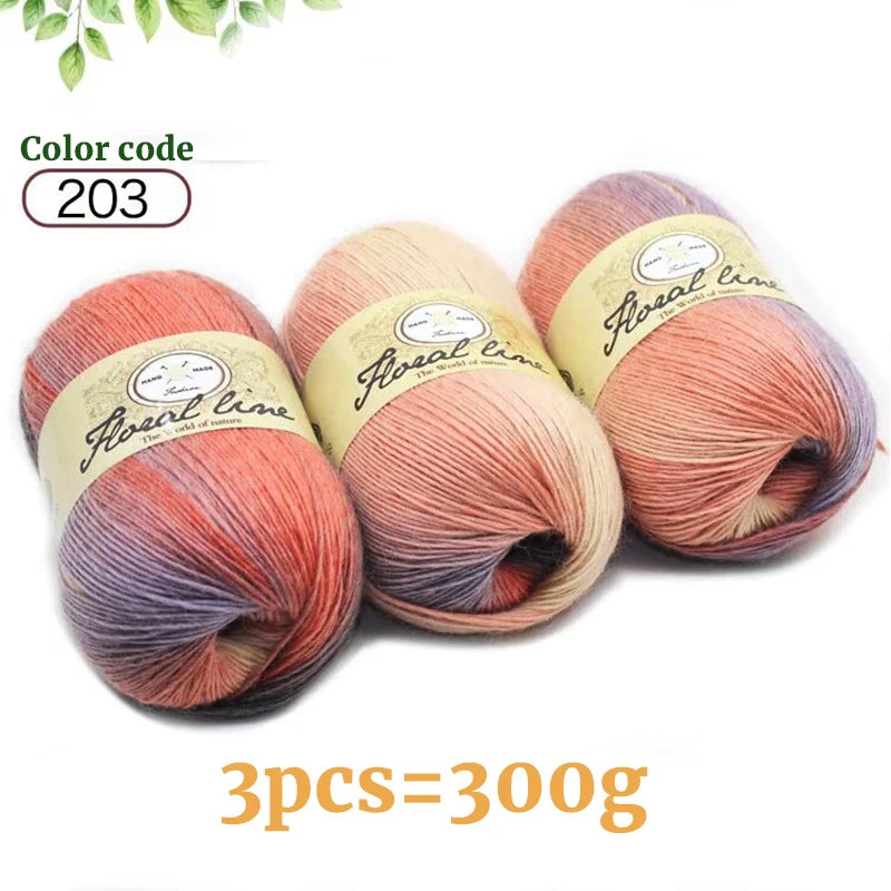 300g Rainbow Long Section Dyed Pattern Crochet Yarn Handmade DIY Knitting Colorful Fashion Outer Shawl Scarf Hat Sweater Yarn Ball 1 Piece = 3 Pieces = 300g