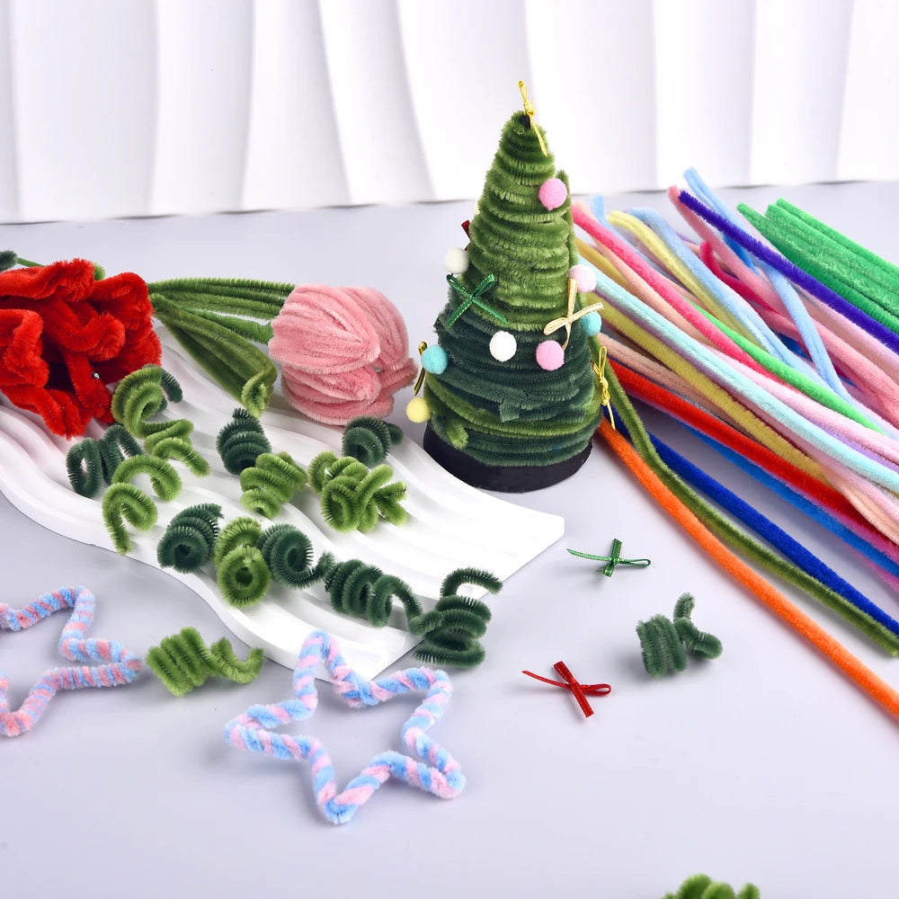 100pcs Chenille Stems Toys DIY Strips Twist Bar Anvil Wire Craft Pipe Creative Hobby Children Plush Stick Chenille Sticks ﻿