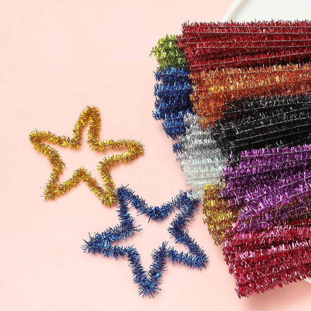 30cm 100pcs Glitter Chenille Stems Pipe Cleaners Plush Stems Wired Sticks Kids Educational DIY Christmas Craft Jewelry Making