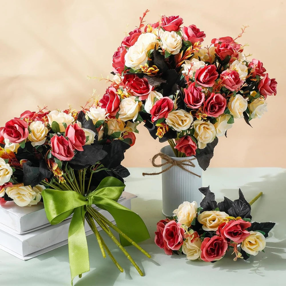 12Pcs Silk rose Artificial Flowers Wedding Home Room Table Decoration bridal Bouquet Craft Scrapbooking Wreaths Accessories Wall