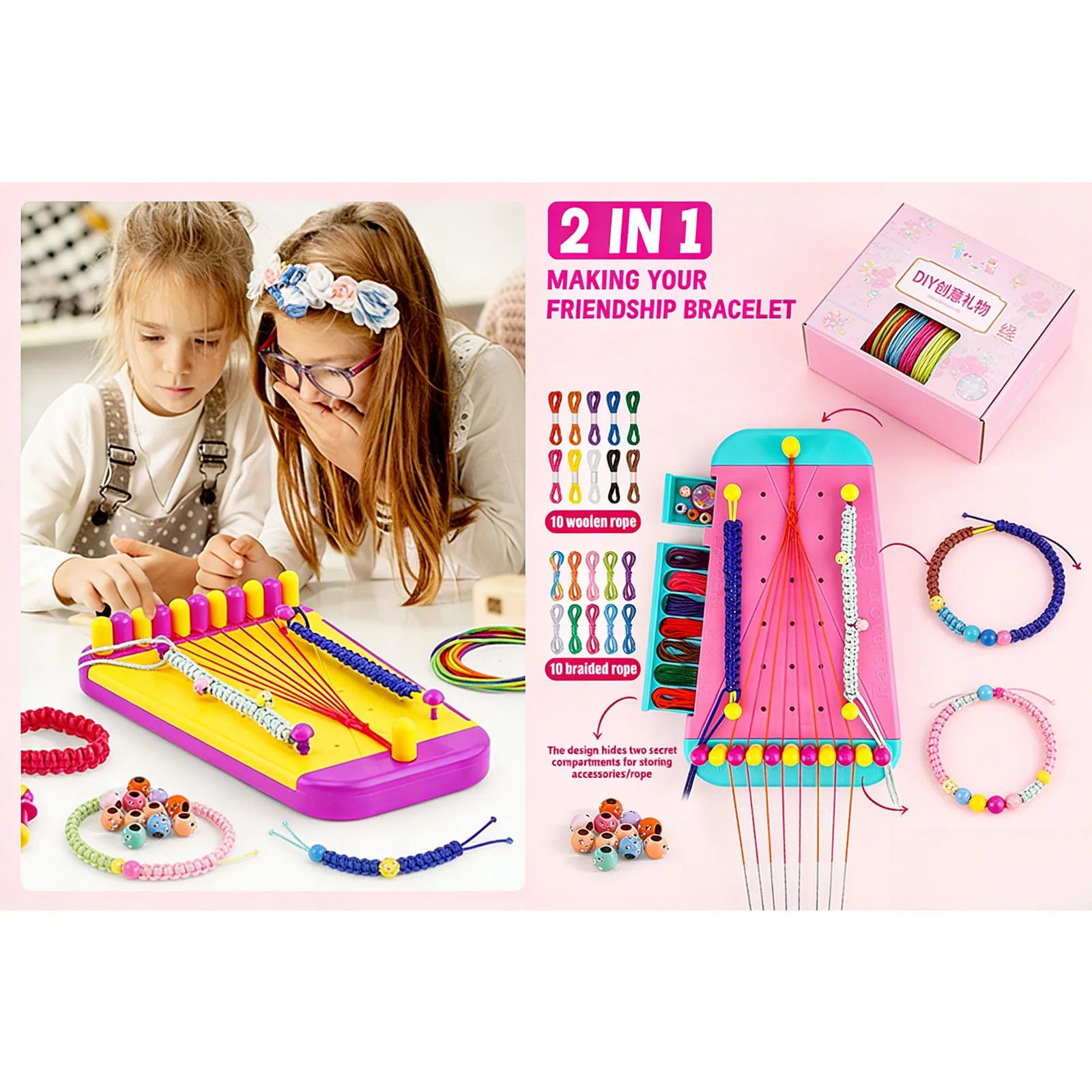 Handmade Knitting Tool Bracelet Crafting Kit, Children's DIY Friendship Bracelets and Necklaces