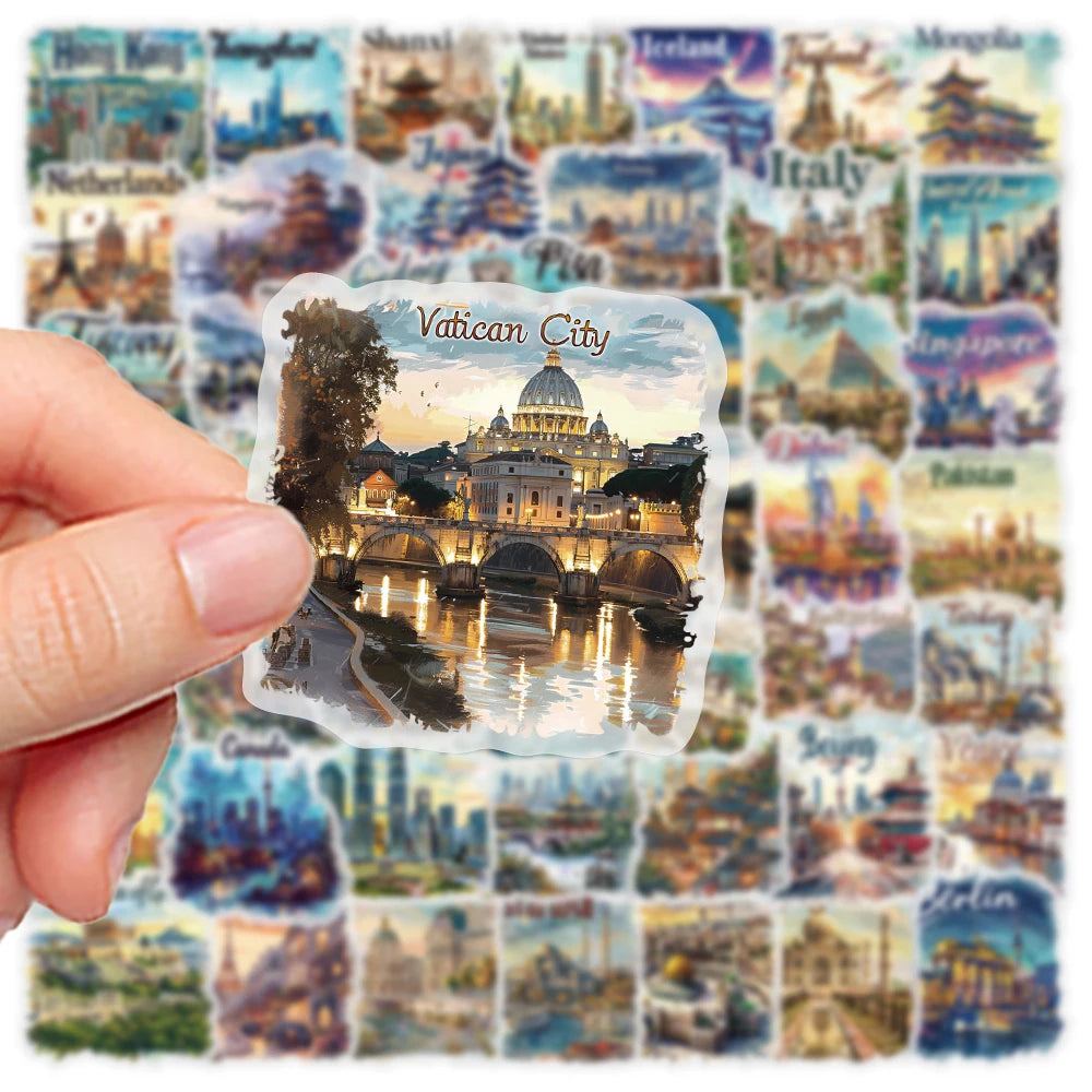 50pcs travel postcard stickers world city landmark DIY guitar helmet scrapbook skateboard laptop decorative waterproof stickers