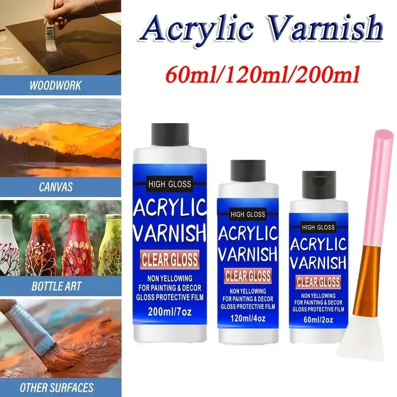 200ml/120ml/60ml High-Gloss Acrylic Varnish Sealing Glue Non-Yellowing Protective Transparent Coating Waterproof Gloss Finish