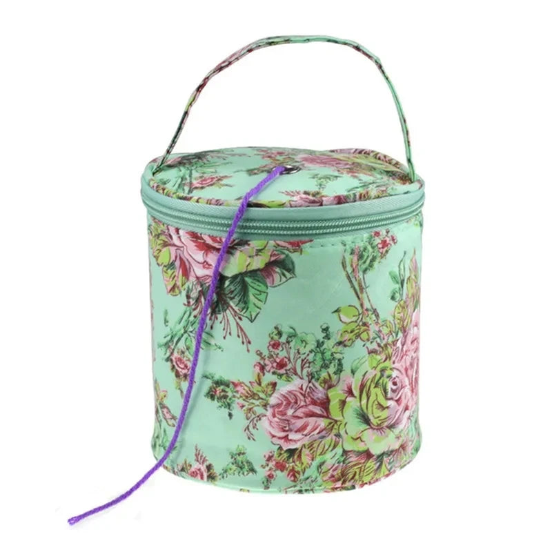 Round Yarn Handheld Storage Bag Portable Knitting Bag with Thread Hole DIY Yarn Sewing Tools Organize Crochet Hook Storage Bag