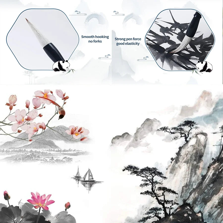 3Pcs Wood Writing Brushes Weasel Wool Hair Chinese Traditional Calligraphy Brush Set for Painting Pottery Ceramic Clay Writing