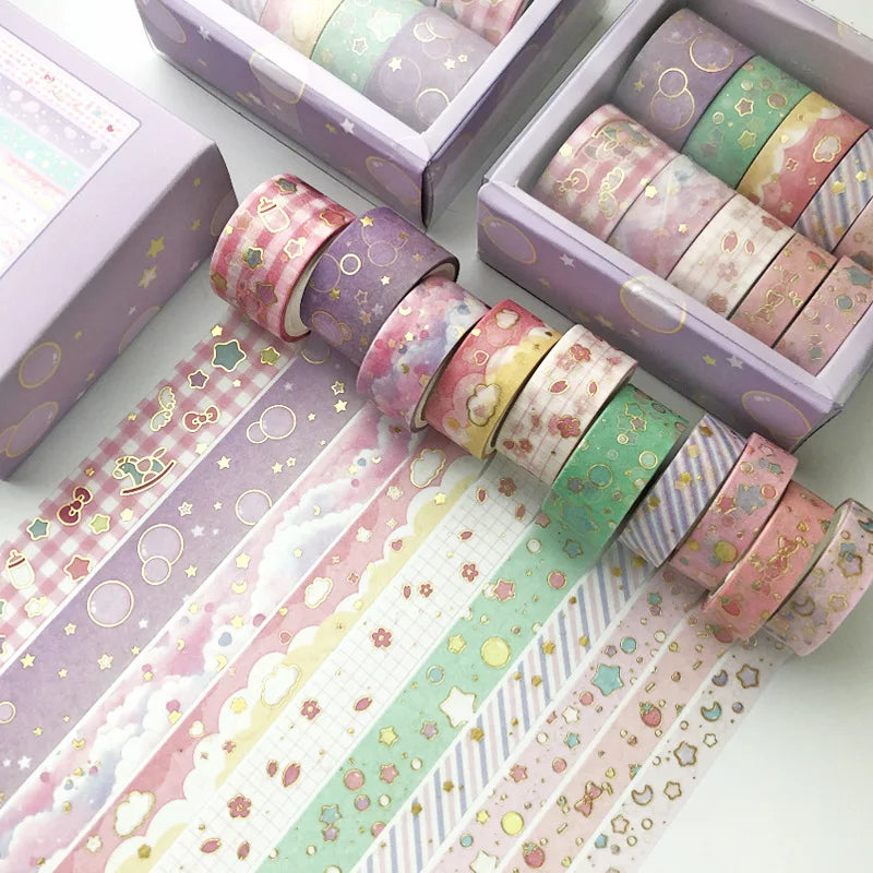 10 PCS Retro Washi tapes set School supplies Kawaii stickers Masking tape Aesthetic stationery Scrapbooking journal decoration
