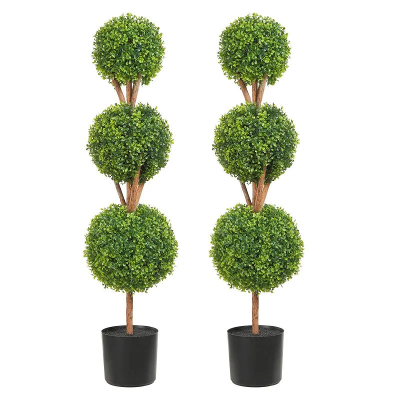 48 Inch Tall Artificial landscape tree bonsai 3 Ball-Shaped Faux Plants in Plastic Planters Green 2 Pieces Shipping from the USA