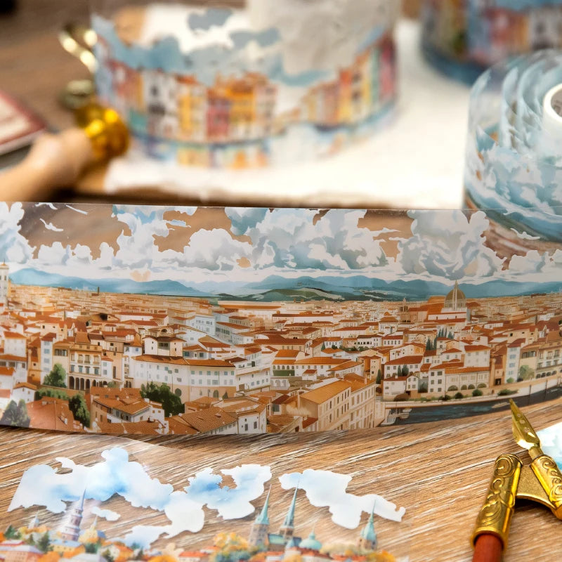 75mm x 2m Washi Tape Europe Travel PET Scenic DIY Scrapbooking Journal Planner Stickers for Phone Case Notebook Decoration