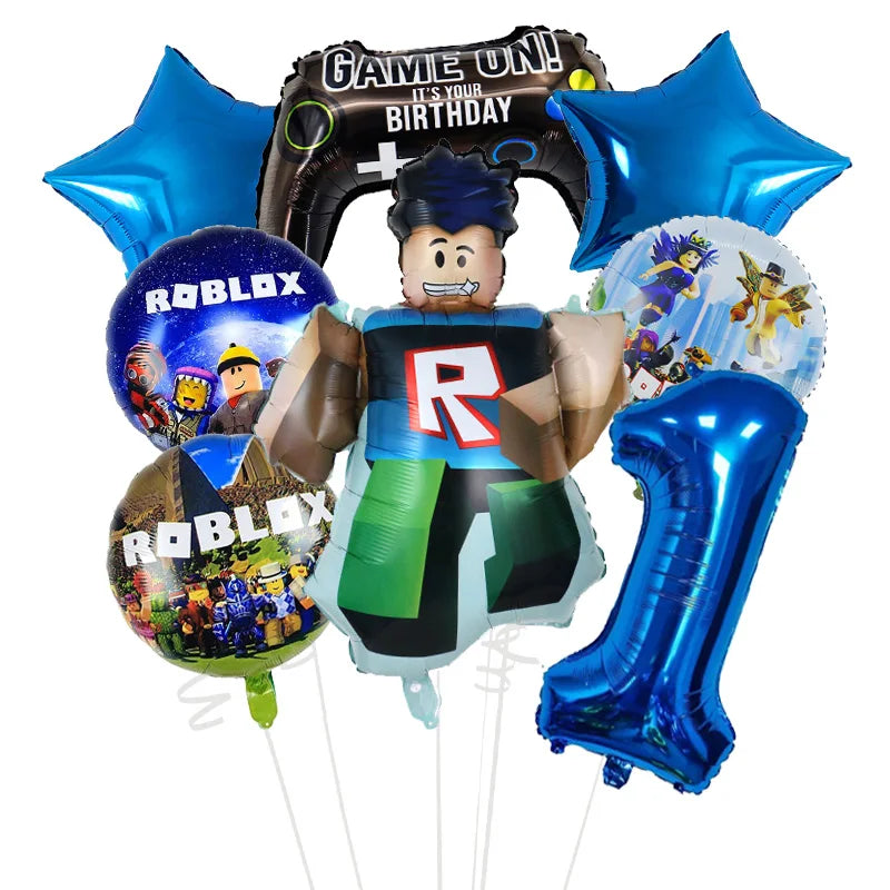 Cartoon Game Roblox Set Boy Balloons Cartoon Double-sided Shaped Birthday Party Decor Baby Shower Number DIY Foil Balloon Set