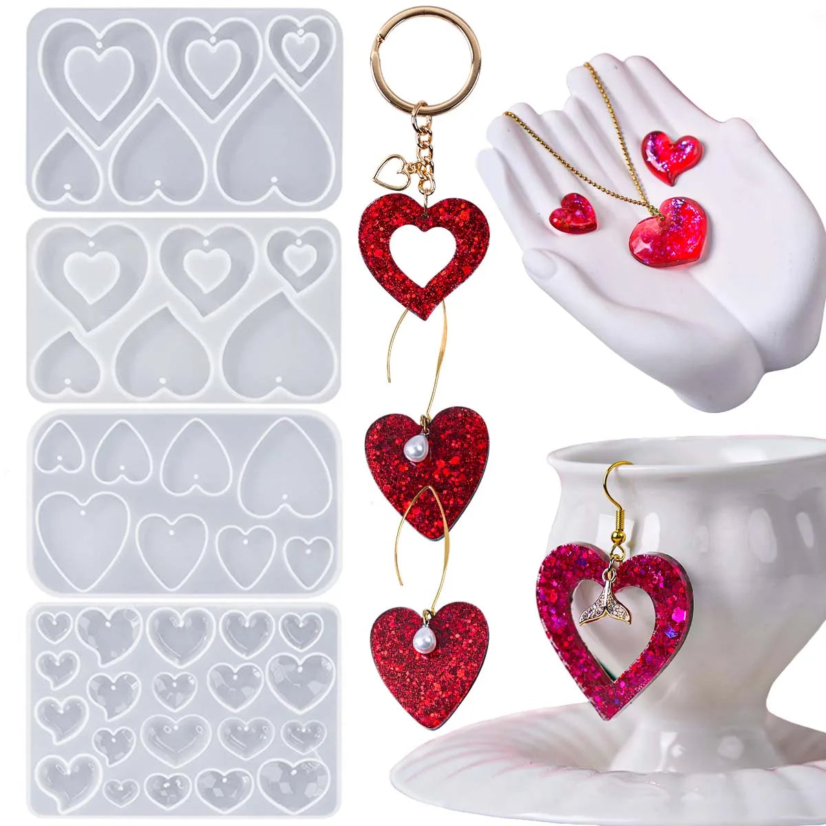 Heart Shape Earring Pendant Silicone Mold DIY Love Series Keychain Epoxy Resin Mold Valentine's Day Jewelry Making Accessories