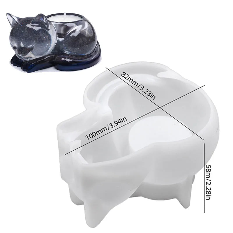 Sleeping Cat Memorial Silicone Mold for Resin Cat Candle Holder, Angel Animal Keepsake, Sympathy Gift, DIY Remembrance Craft