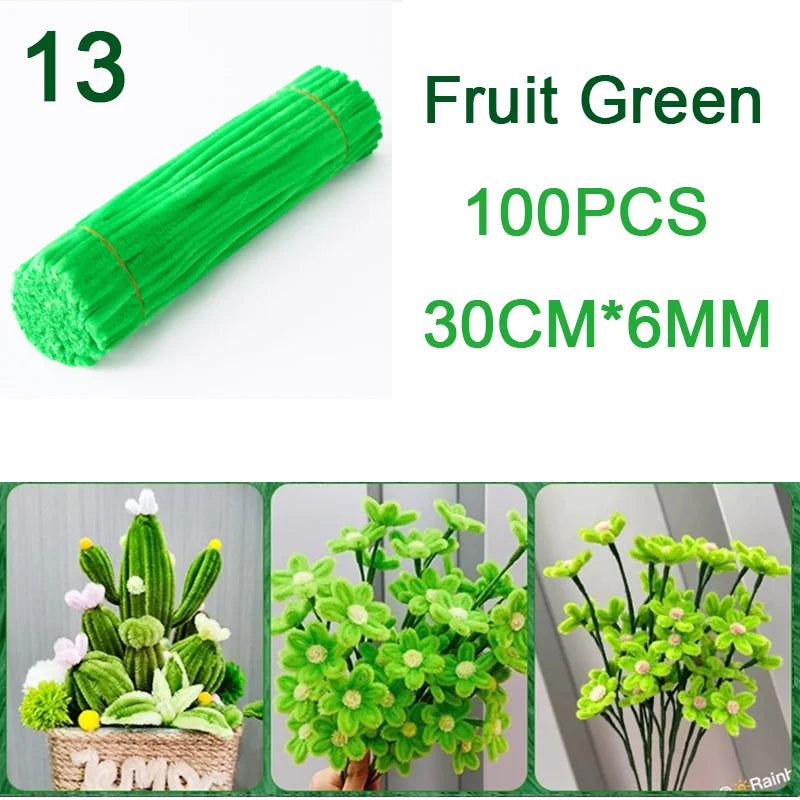 100Pcs Colorful Chenille Stems Pipe Cleaners Plush Tinsel Stem Wired Twist Sticks DIY Hair Flowers Kids Toys Handmade Craft Gift