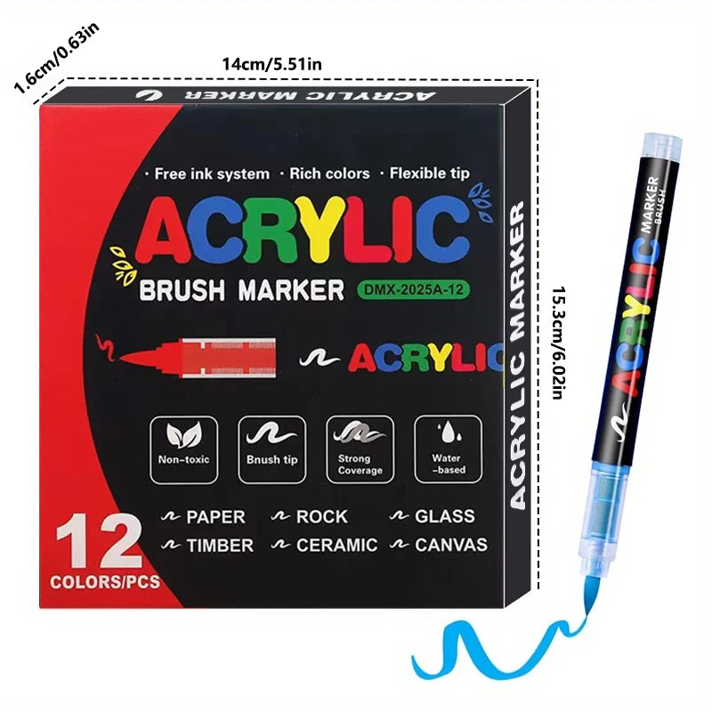 Acrylic  Markers Brush Tip Paint Marker 12-72 Colors Acrylic Paint Pen for Rock Canvas Wood Ceramic Adult Coloring DIY Crafts