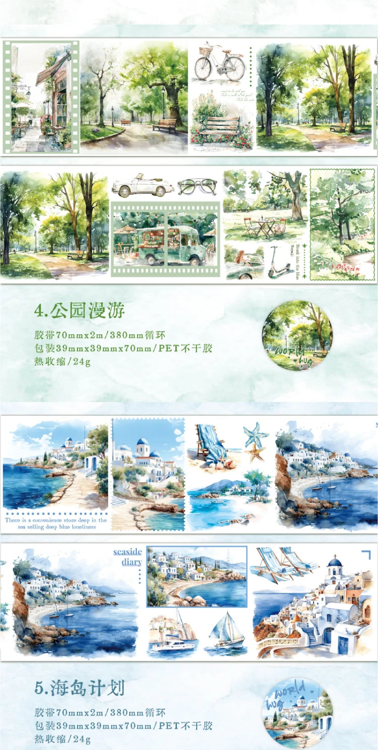 Yoofun 7x200cm Travelling The World Buildings Washi Tape DIY Scrapbooking Collage Junk Journal Sticker Label Masking Tape