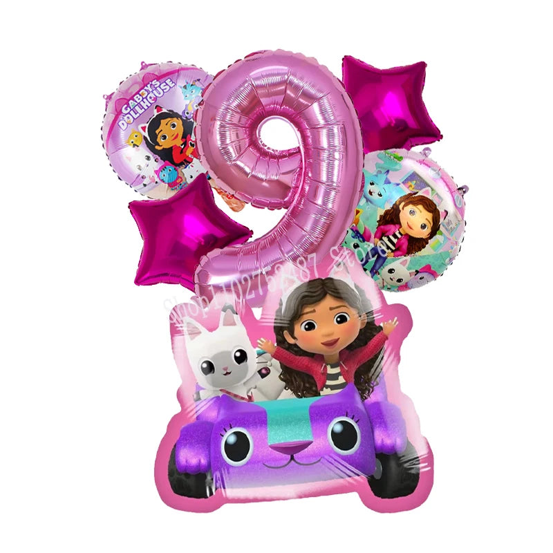 Gabby Dollhouses Birthday Balloons Girls New Anime Digit 1-10 Party Decoration Baby Shower Gender Reveal Ballons Kids Toys Gift