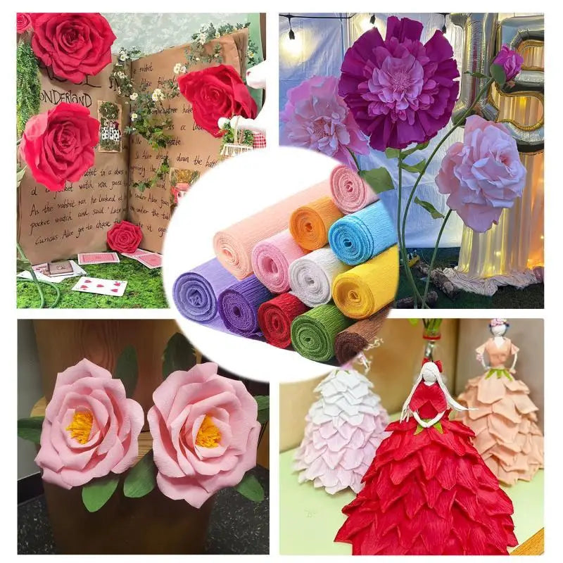 50x250cm Colored Crepe Paper Roll Origami Crinkled Crepe Paper Craft DIY Flowers Decoration Gift Wrapping Paper Craft