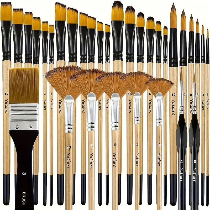 28/32 Pcs Paint Brushes for Acrylic Painting, Premium Nylon Bristles with Round, Filbert, Flat, Fan, Angle, Fine Detail Brush