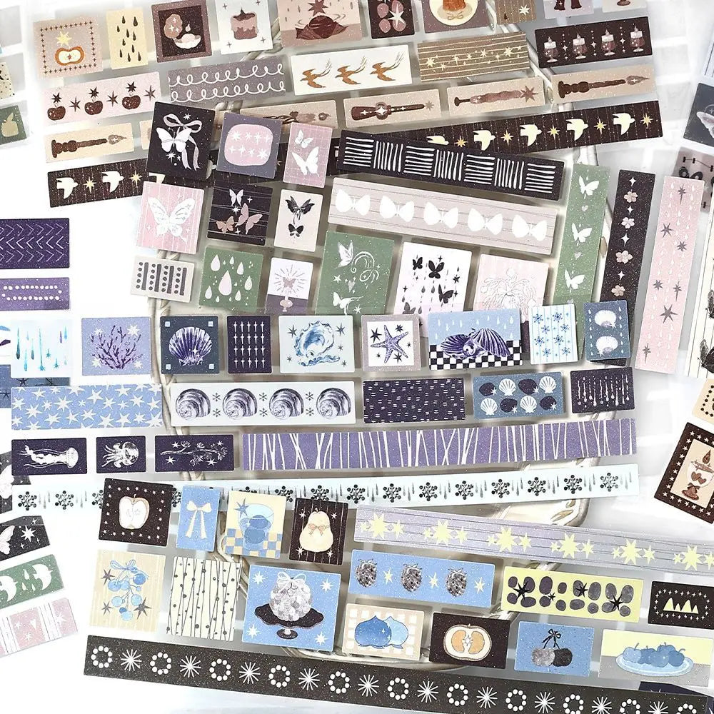 6pcs Long Strip Flash Sand Die-cutting Sticker Collage Junk Journal DIY  Diary Album Scrapbook Background Decoration Sticker