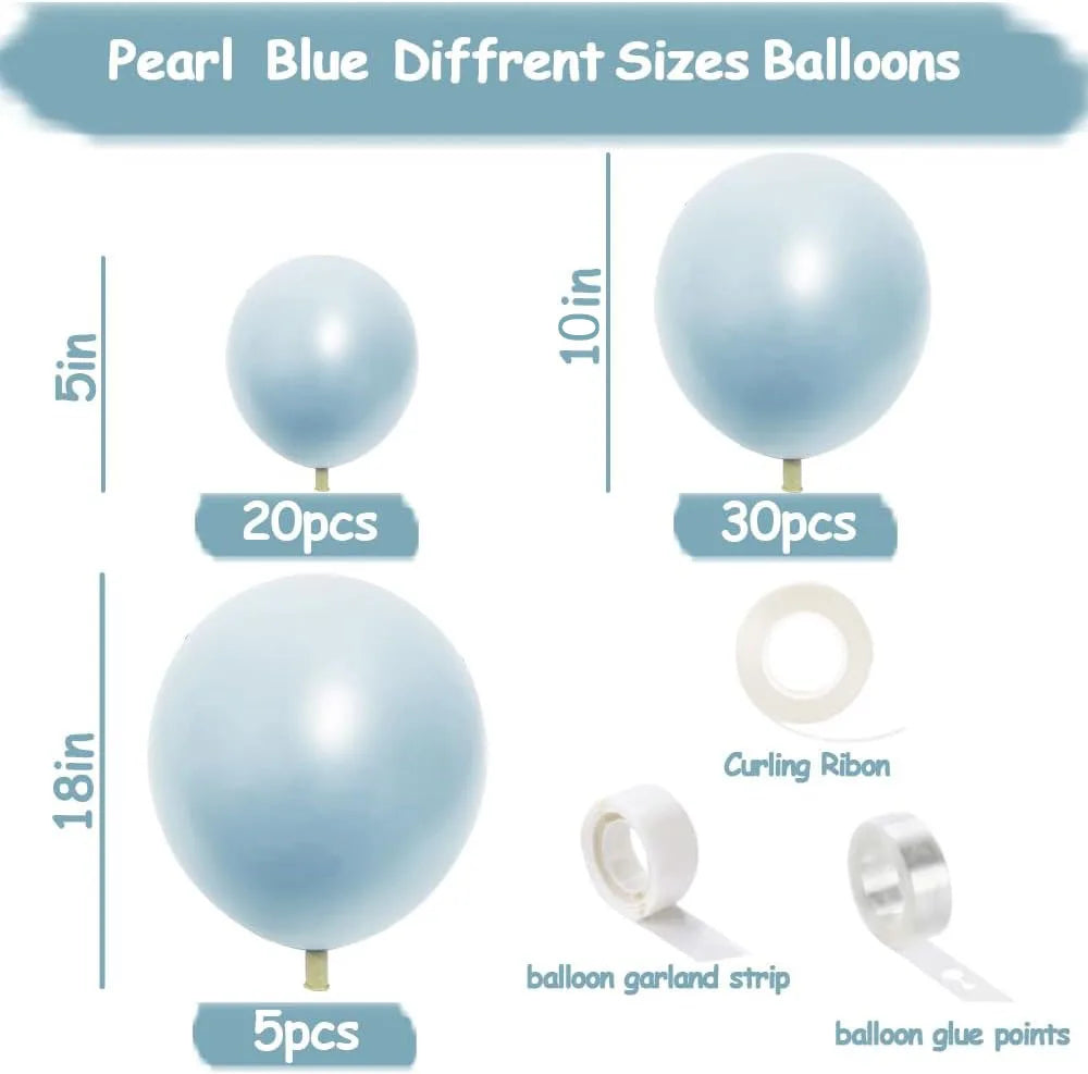 Pearl Blue Balloons Double Stuffed Baby Blue Balloons Garland Arch Kit for Birthday Baby Bridal Shower Wedding Party Decorations
