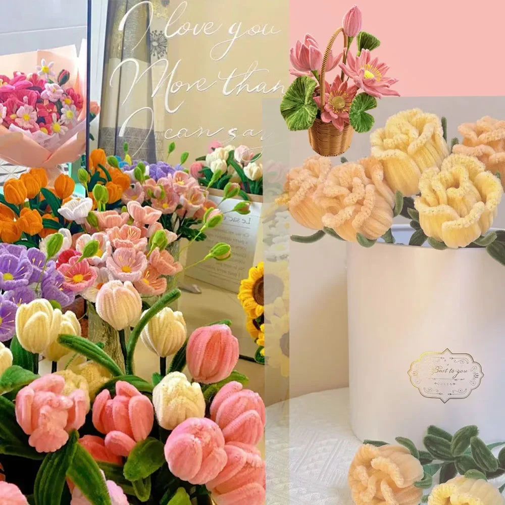 100pcs Chenille Stems Toys DIY Strips Twist Bar Anvil Wire Craft Pipe Creative Hobby Children Plush Stick Chenille Sticks