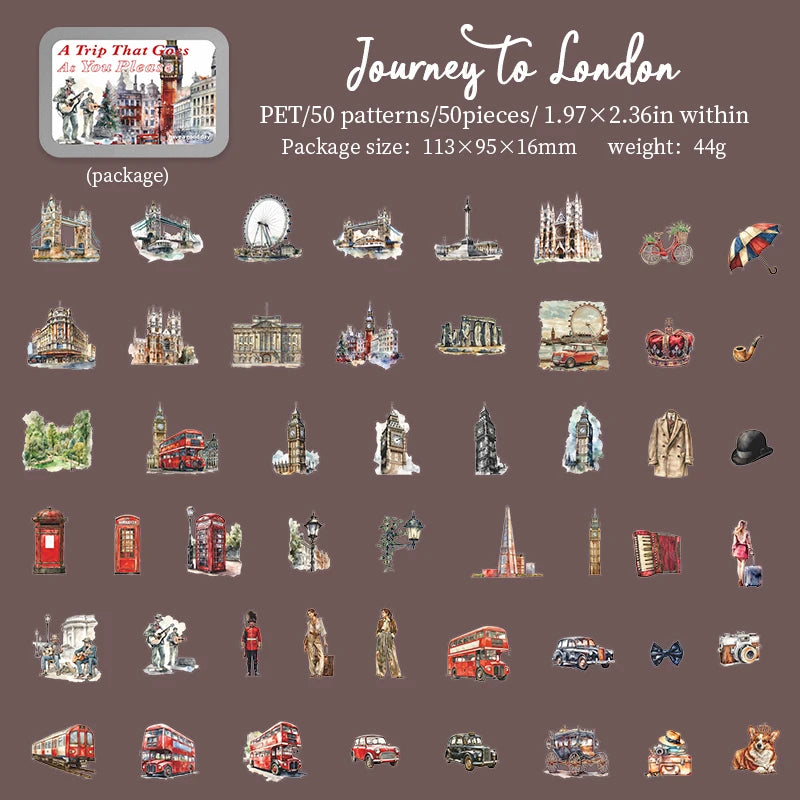 50pcs，Travel Scenery Themed Stickers Pack, Scrapbook Stickers，Perfect for Notebook Phone Case Diary Deco，Stationery  Supplies
