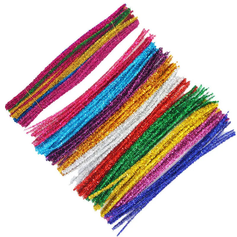 100pcs Glitter Chenille Stems Pipe Cleaners Plush Tinsel Stems Wired Sticks For Kids Educational Handmade Craft Toys Supplies