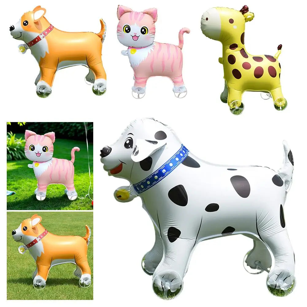 Cartoon Standing Animal Ballons with Wheels Kids Toys Outdoor Yard Walking Balloons Birthday Party Baby Shower Decor Photo Props