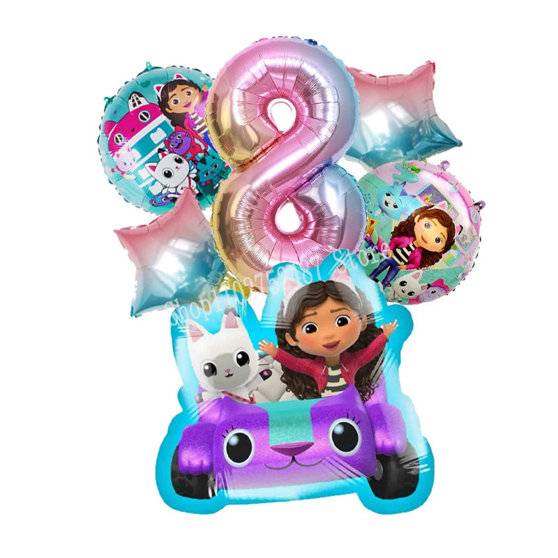 Gabby Dollhouses Birthday Balloons Girls New Anime Digit 1-10 Party Decoration Baby Shower Gender Reveal Ballons Kids Toys Gift