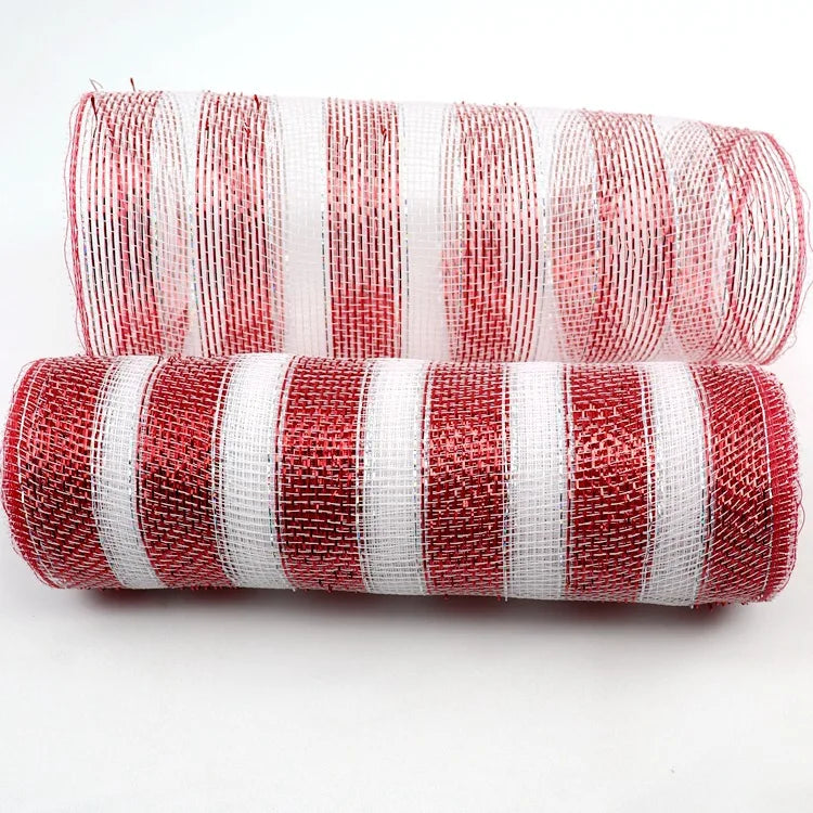 10Yards Christmas Red White Mesh Candy Cane Decoration Tulle Roll DIY Xmas Tree Ribbon Wreath Bow Wrapping Party New Year Gift