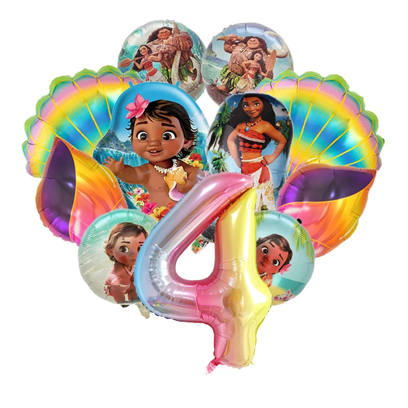 11pcs/set Ocean Adventure Moana Cartoon Balloons Set Baby Shower First Birthday Party Decoration Supplies Shell Conch Globos