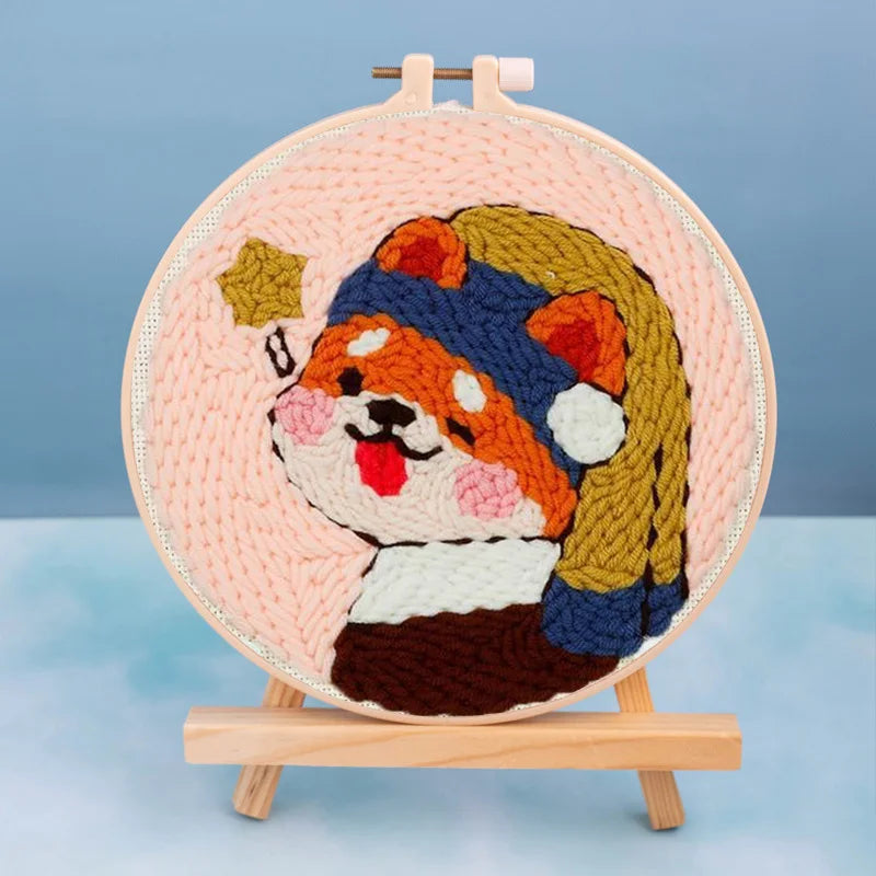 DIY Embroidery Kit Cartoon Punch Needle Stitching Craft Set Pattern Printed Needlework Cross Stitch Sewing Painting Home Decor