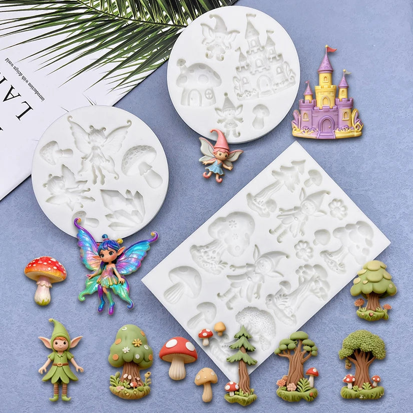 Mushroom Fairy Forest Castle Silicone Sugarcraft Mold Cupcake Baking Mould Fondant Cake Decorating Tools