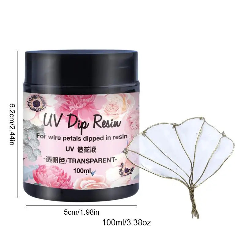 100ml UV DIP Resin Glue For Wire Flowers Colorful Liquid High Gloss Ultraviolet Curing Crystal UV Glue Jewelry Making