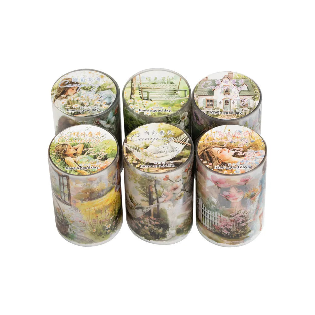 Journamm 60mm*2m Transparent PET Aesthetic Tape Flower Tape Decor Junk Journal DIY Scrapbooking School Supplies Collage Tapes