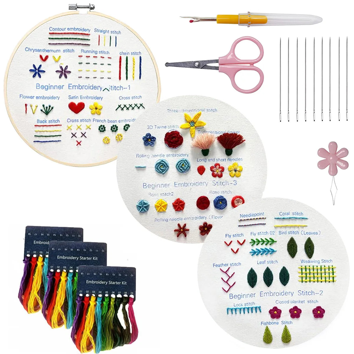DIY Embroidery Starter Kit Cross Stitch Practice Set to Learn 30 Different Stitches Hand Stitch Embroidery Skill for Beginners