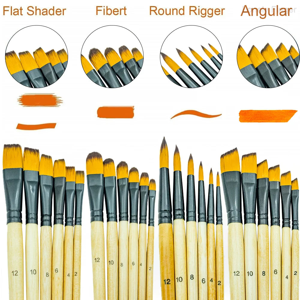 6/24 Paint Brushes for Acrylic Painting, Premium Nylon Bristles with Round, Filbert, Flat, Angle, Fine Detail Brush, Paint Brush