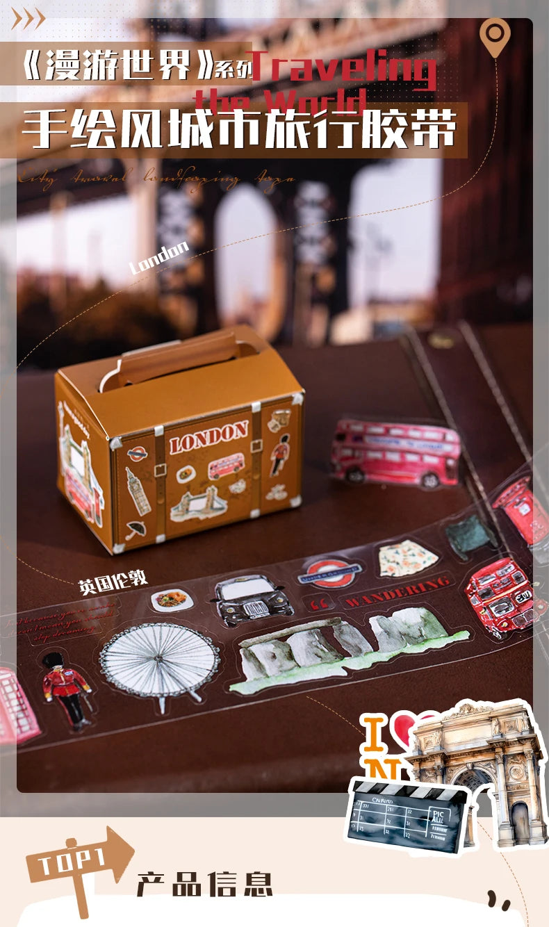 60mm*2m PET Tapes World Travel DIY Scrapbooking Decor Photo Album Collage Junk Journal Materials Aesthetics Stickers