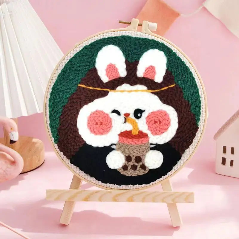 DIY Embroidery Kit Cartoon Punch Needle Stitching Craft Set Pattern Printed Needlework Cross Stitch Sewing Painting Home Decor