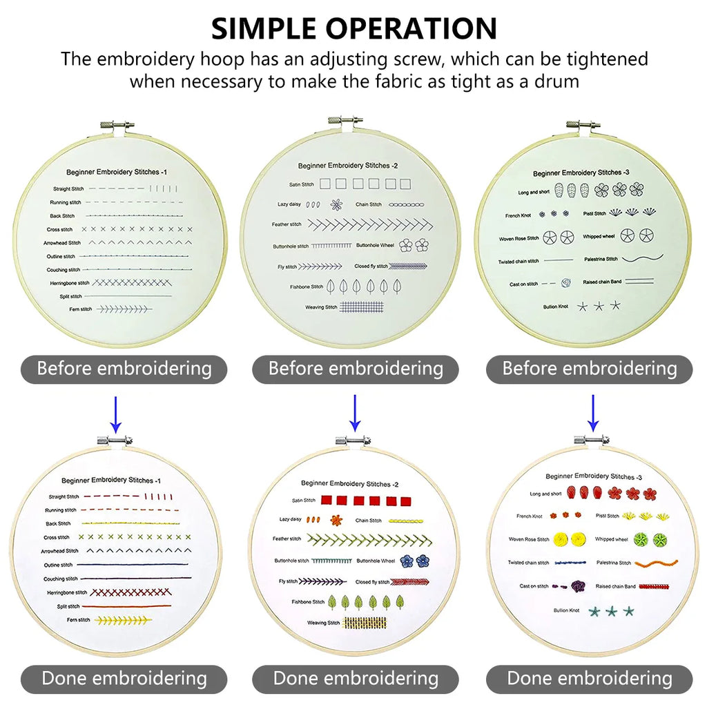 DIY Embroidery Starter Kit Cross Stitch Practice Set to Learn 30 Different Stitches Hand Stitch Embroidery Skill for Beginners