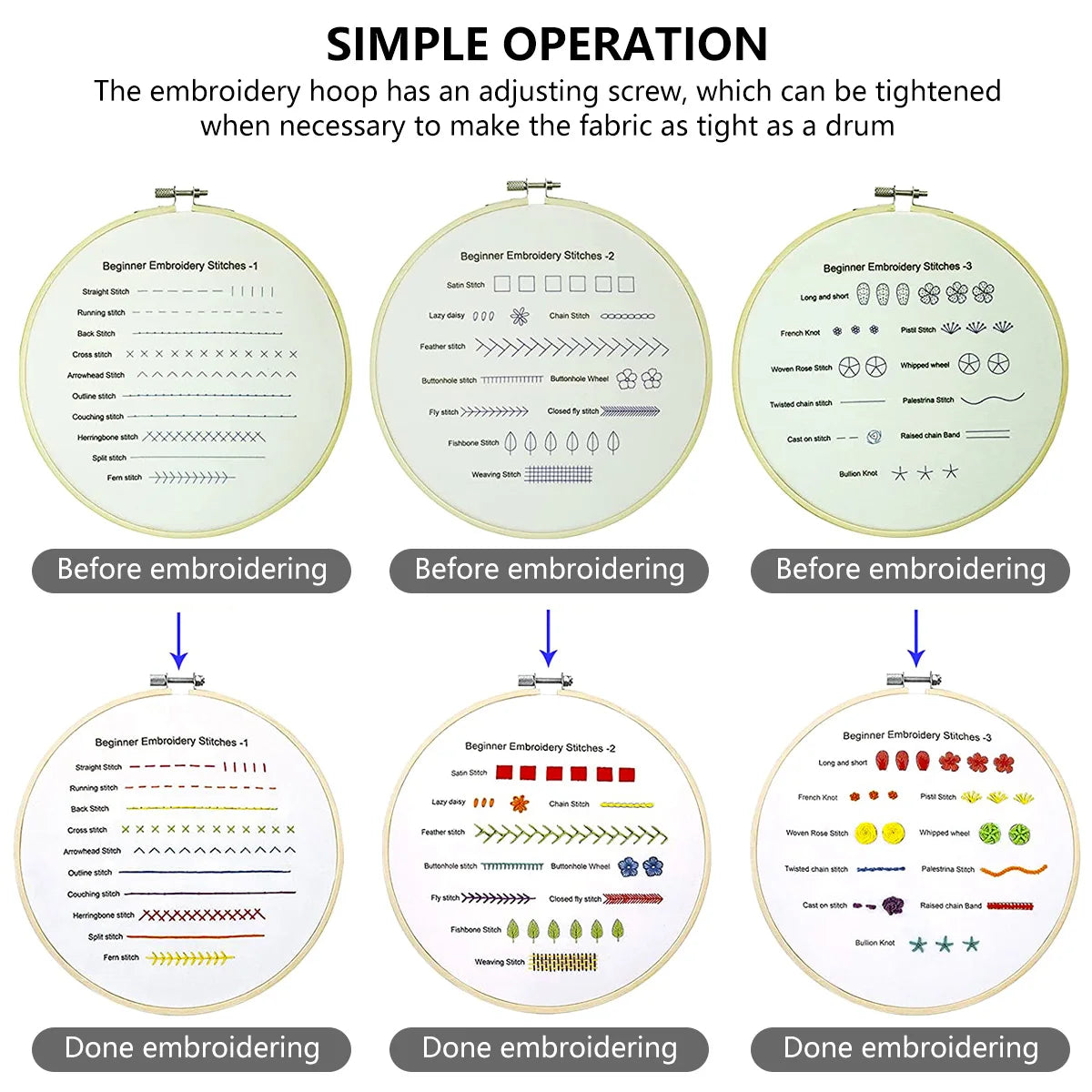 DIY Embroidery Starter Kit Cross Stitch Practice Set to Learn 30 Different Stitches Hand Stitch Embroidery Skill for Beginners