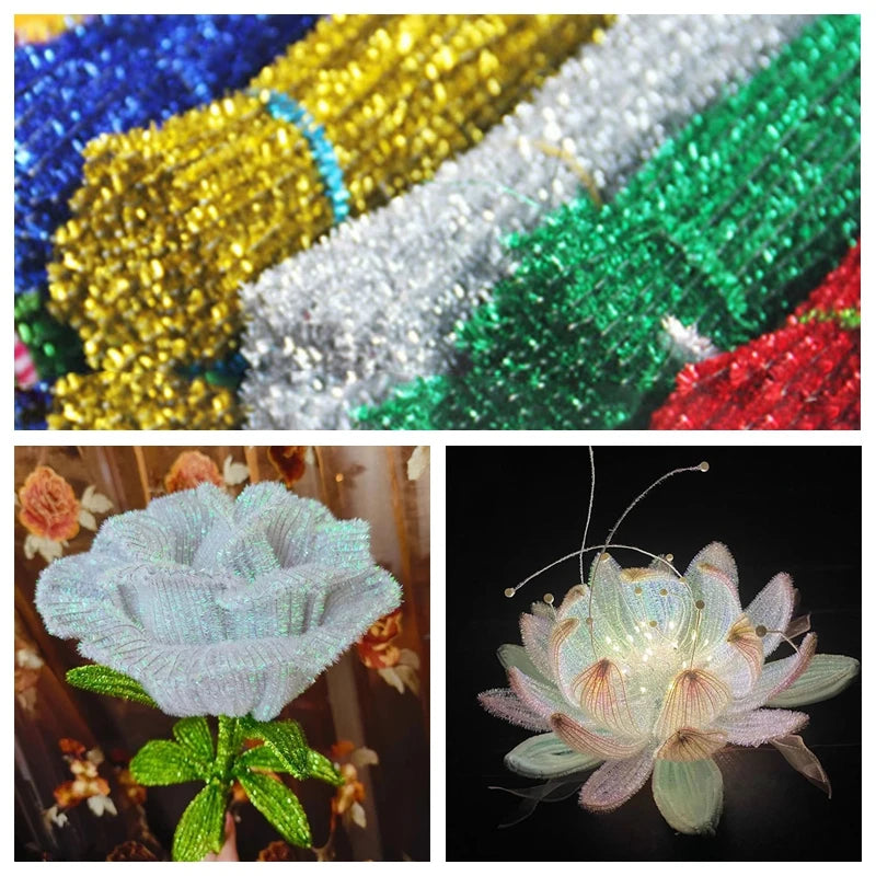 100pcs Glitter Chenille Stems Pipe Cleaners Plush Tinsel Stems Wired Sticks For Kids Educational Handmade Craft Toys Supplies