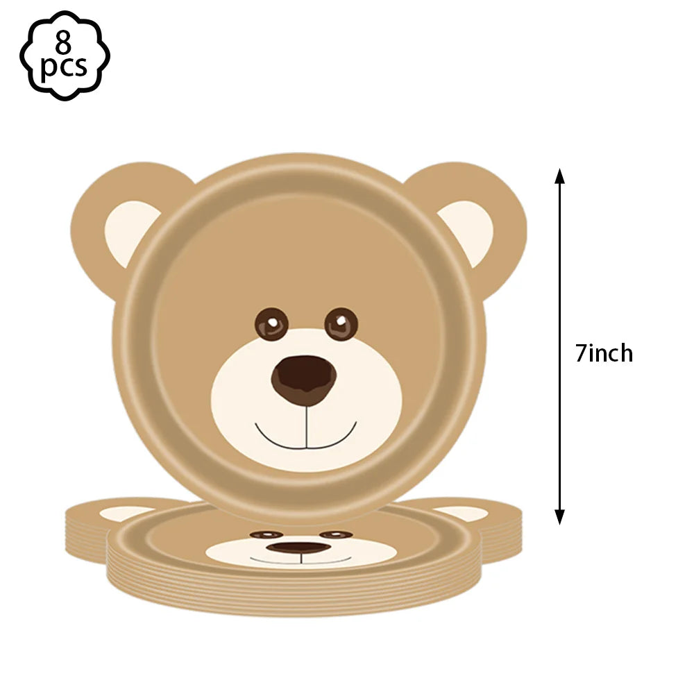 Brown Teddy Bear disposable tableware Teddy Bear party napkins plates cups kids Teddy Bear Birthday Party decoration Baby Shower