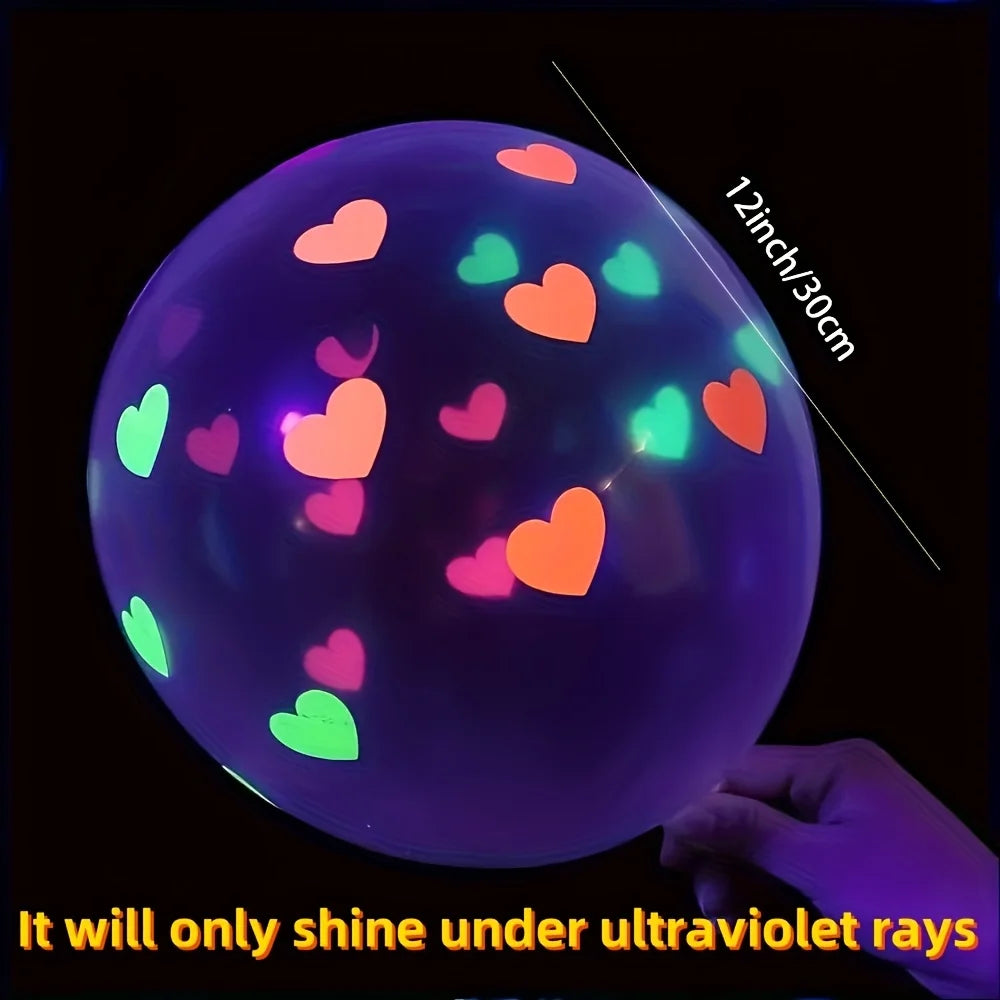 20 Neon Heart-shaped Balloons,reactive Latex Party Decoration, Suitable for Valentine's Day, Halloween,glowing Party Decorations