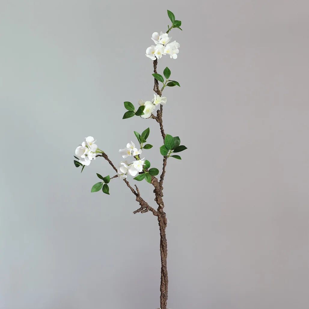 New Withered Tree Twig White Plum Blossom flower branch with fake leaves home decoration artificial flowers Photo props flores