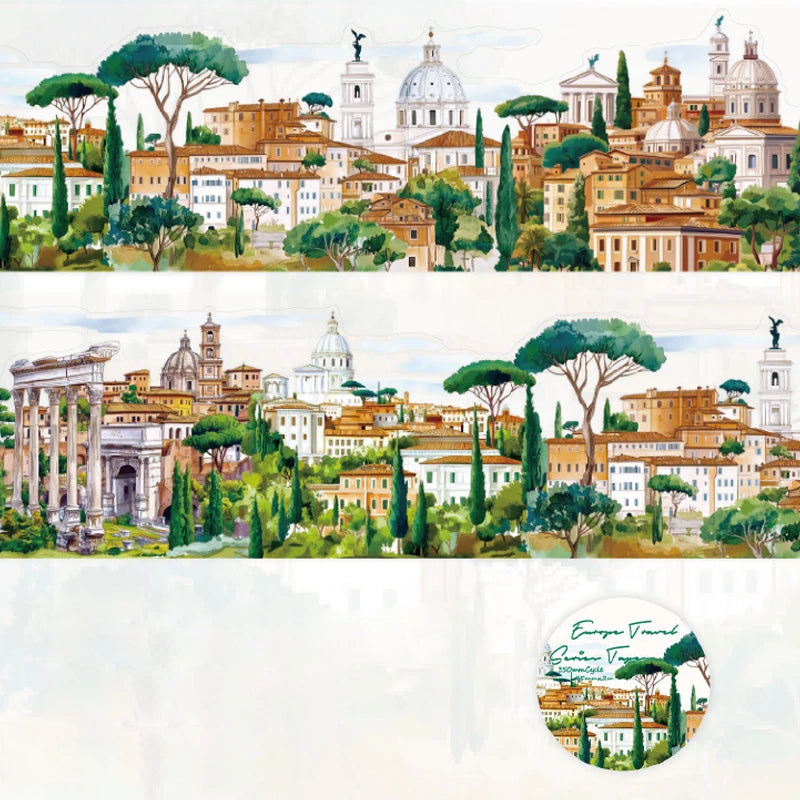 75mm x 2m Washi Tape Europe Travel PET Scenic DIY Scrapbooking Journal Planner Stickers for Phone Case Notebook Decoration