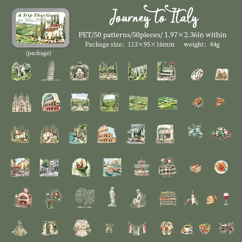 50pcs，Travel Scenery Themed Stickers Pack, Scrapbook Stickers，Perfect for Notebook Phone Case Diary Deco，Stationery  Supplies